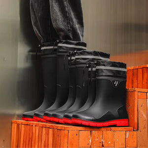 Bottes de Pluie Noir et Rouge Tube Court - Acheter Parapluie