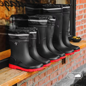 Bottes de Pluie Noir et Rouge Tube Haut - Acheter Parapluie