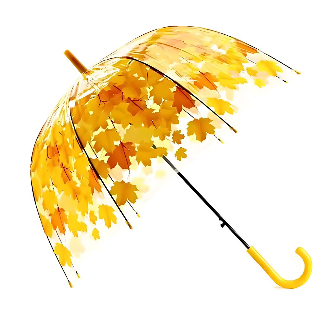 Parapluie Transparent Motif Feuilles Jaune - Acheter Parapluie