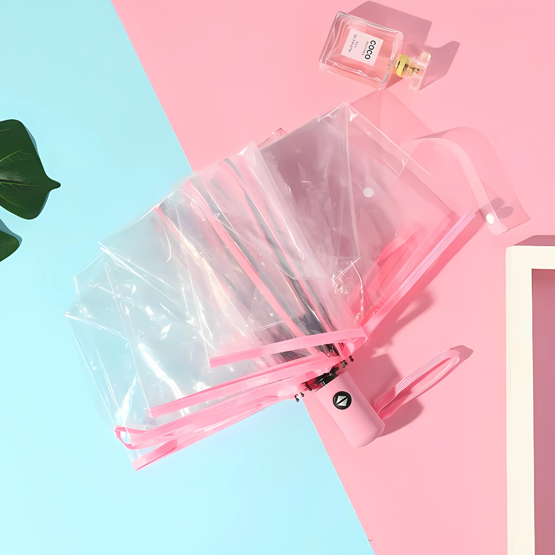 Parapluie Transparent Pliant Automatique Rose - Acheter Parapluie