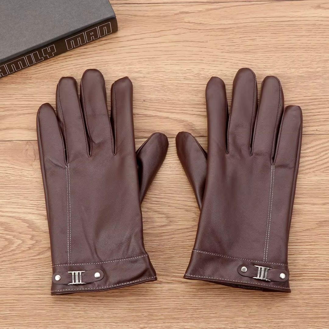 Gants En Cuir Premium Unisex Brun - Acheter Parapluie
