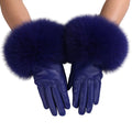 Gants Femme En Cuir Luxueux Fourrure Bleu - Acheter Parapluie