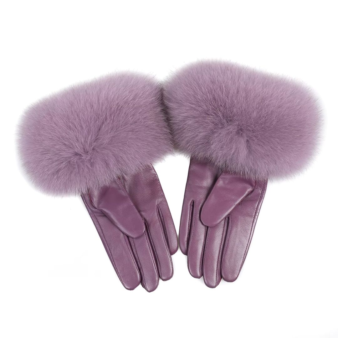 Gants Femme En Cuir Luxueux Fourrure Violet - Acheter Parapluie