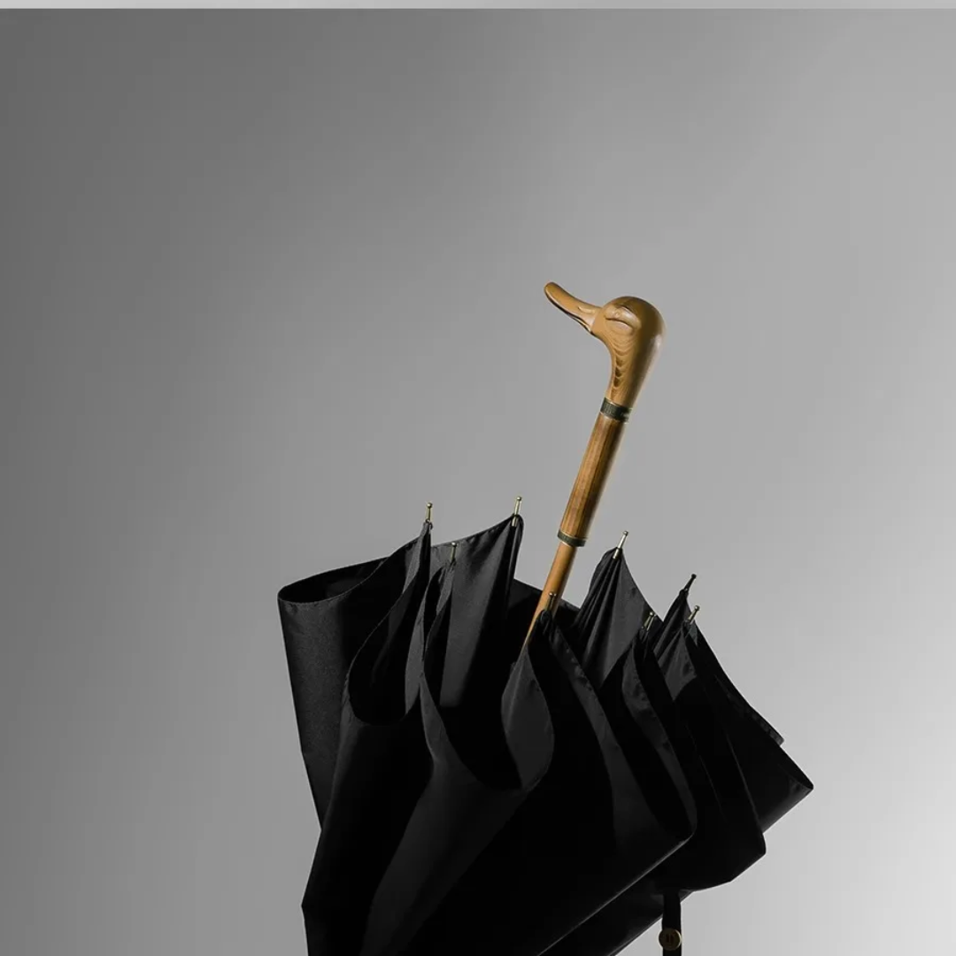 Parapluie  Canne de Marche – Manche en Bois Sculpté Noir - Acheter Parapluie